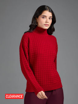 Twenty Dresses by Nykaa Fashion - Red Textured High Neck Sweater