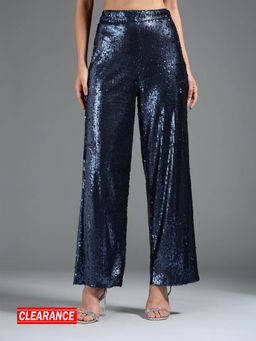 Twenty Dresses by Nykaa Fashion - Blue and Black Sequin Straight Fit Pants