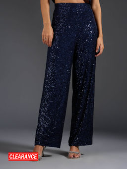 Twenty Dresses by Nykaa Fashion - Blue Sequin Straight Fit Pants
