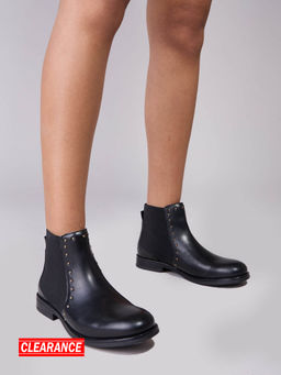Twenty Dresses by Nykaa Fashion - Black Solid Gold Studded High Ankle Winter Boots