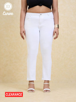 Twenty Dresses by Nykaa Fashion - Curve Marilyn White Solid Slim Fit Ankle Length Jeans
