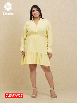 Twenty Dresses by Nykaa Fashion - Curve Yellow Solid Full Sleeves Short Dress
