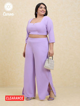 Twenty Dresses by Nykaa Fashion - Curve Solid Lilac Crop Top High Waist Pants Co ord Set (Set of 2)