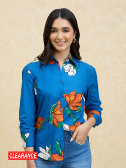 Twenty Dresses by Nykaa Fashion - Blue Floral Print Full Sleeves Shirt
