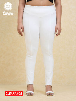 Twenty Dresses by Nykaa Fashion - Curve Off White Solid High Waist Cut And Sew Skinny Jeggings
