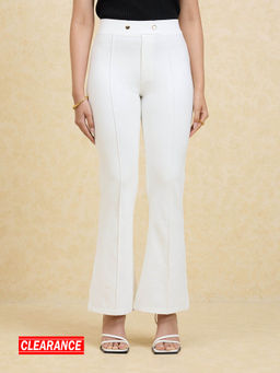 Twenty Dresses by Nykaa Fashion - Off White Solid High Waist Button Fit And Flare Jeggings