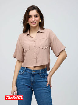 Twenty Dresses by Nykaa Fashion - Beige Solid Drop Half Sleeves Crop Shirt