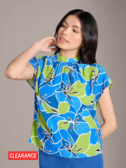 Twenty Dresses by Nykaa Fashion - Multicolor Floral Print High Neck Drop Sleeves Top