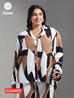 Twenty Dresses by Nykaa Fashion - Curve Multi-Color Abstract Print V Neck Collared Shirt