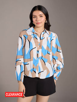 Twenty Dresses by Nykaa Fashion - Multicolor Abstract Print Pleated Sleeves Shirt