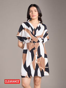 Twenty Dresses by Nykaa Fashion - Multicolor Abstract V Collared Neck Mini Dress