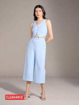 Twenty Dresses by Nykaa Fashion - Light Blue Solid Vest High Waist Pants Co Ord (Set of 2)
