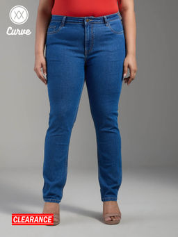 Twenty Dresses by Nykaa Fashion - Curve Marilyn Blue Solid High Waist Slim Fit Denim Jeans
