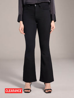 Twenty Dresses by Nykaa Fashion - Britney Black Solid Mid Waist Bootcut Denims