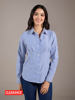 Twenty Dresses by Nykaa Fashion - Light Blue and White Stripes Pointed Collar Shirt