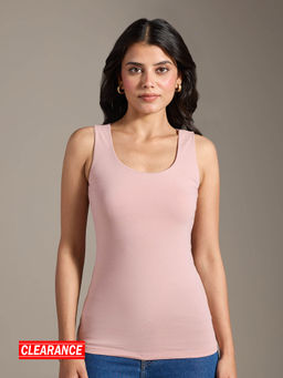 Twenty Dresses by Nykaa Fashion - Basics Blush Pink Solid Scoop Neck Sleeveless Fitted T-Shirt