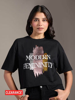 Twenty Dresses by Nykaa Fashion - Black Typographic Print Oversized Crop T-Shirt