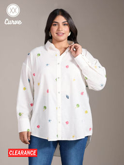 Twenty Dresses by Nykaa Fashion - Curve White Embroidered Full Sleeves Shirt