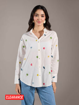 Twenty Dresses by Nykaa Fashion - White Embroidered Full Sleeves Shirt