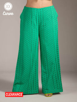 Twenty Dresses by Nykaa Fashion - Curve Green Schiffli Embroidered Straight Fit Pants