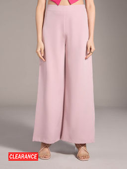 Twenty Dresses by Nykaa Fashion - Light Pink Solid Wide Leg High Waist Pants