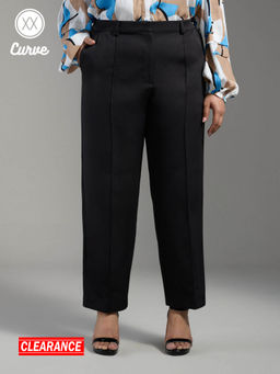 Twenty Dresses by Nykaa Fashion - Curve Black Solid Pin Tuck Tapered Work Trousers