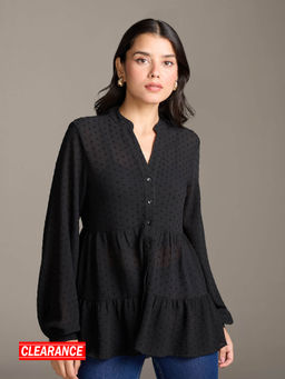 Twenty Dresses by Nykaa Fashion - Black Self Design Collar Shirt with Inner (Set of 2)