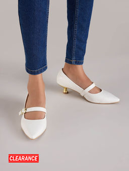 Twenty Dresses by Nykaa Fashion - White Self Textured Pointed Kitten Heels