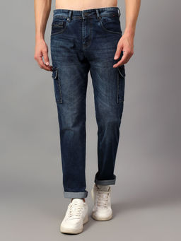 Cantabil - Men Blue Solid Cargo Jeans
