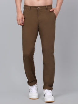 Cantabil - Men Brown Non Pleated Solid Stretchable Casual Trouser