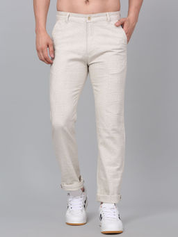 Cantabil - Men Beige Non Pleated Checkered Casual Trouser
