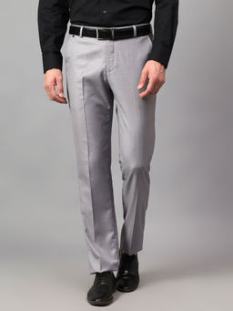 Cantabil - Men Light Grey Solid Non Pleated Formal Trouser
