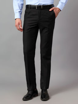 Cantabil - Men Black Solid Non Pleated Formal Trouser