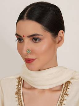Mali Fionna - White Traditional Maharashtrian Nath Nose Ring with Pearl and Stone Work