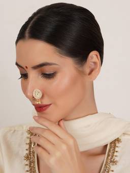 Mali Fionna - White Traditional Maharashtrian Nath Nose Ring with Pearl and Stone Work