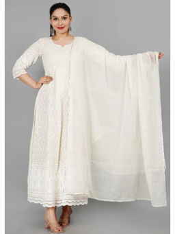Doriyaan - Embroidered Cream Chikankari Anarkali Kurta with Dupatta (Set of 2)