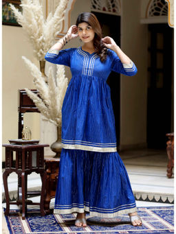 Doriyaan - Blue Striped Lurex Cotton Gota Patti Kurta and Sharara (Set of 2)