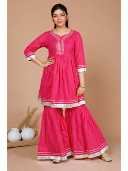 Doriyaan - Pink Striped Lurex Cotton Gota Patti Kurta and Sharara (Set of 2)