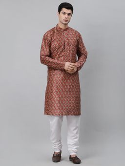 NEUDIS - Men Maroon Patola Print Dupion Silk Kurta and Churidaar (Set of 2)