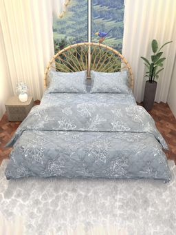 Kuber Industries - Comforter & Bedsheet with Pillow Cover Combo Lotus Fabio -Grey & White (Double)