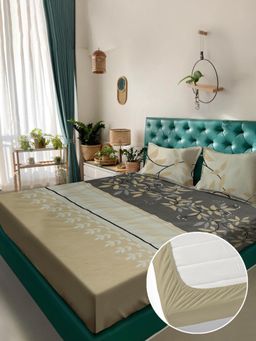 Rosara Home - Multi-Color Floral 180 TC Fitted Bedsheet with 2 Pillow Covers (King)