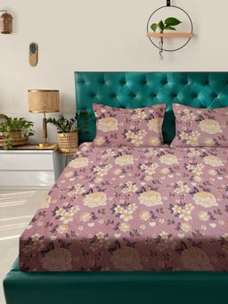 Rosara Home - Pink Floral 180 TC Flat 1 Bedsheet with 2 Pillow Covers (Queen)