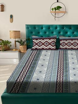 Rosara Home - Multi-Color Ethnic 180 TC Flat 1 Bedsheet with 2 Pillow Covers (Queen)