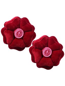Kuber Industries - Rose Flower Shaped Pair Soft & Decorative Cushions Red (Pack of 2) (One Size)
