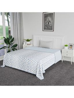 Kuber Industries - Cotton Single Bed Blanket Leaf Print Blue (Single)