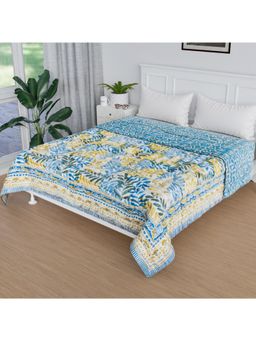 Kuber Industries - Cotton Single Bed Leaf Mul Mul Blanket for winter Blue (Single)