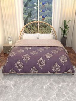 Kuber Industries - 220 GSM Reversible Comforter for Bed Gold feather -Purple (Double)