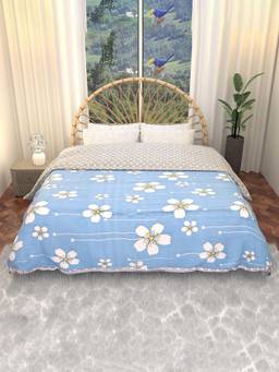 Kuber Industries - 220 GSM Reversible Comforter for Bed Flower -Blue (Double)