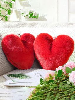 Kuber Industries - Heart Shape Decorative Plushie Cushions for Room Red (Pack of 2) (One Size)