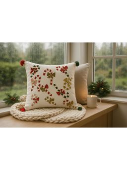 THROW PILLOW - Printed Candy Cane With Corner Tassels Cushion Cover (One Size)